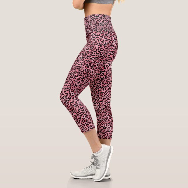 Leggings Capri Estampado de leopardo rosa negro chic trendy (Izquierda)