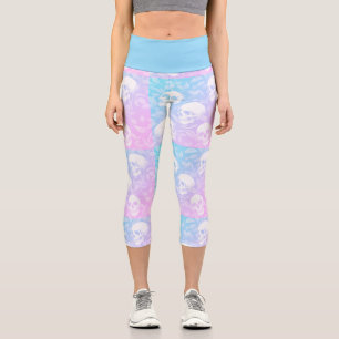 Leggings Capri Estilizados cráneos ombre rosa y azul goth pastel