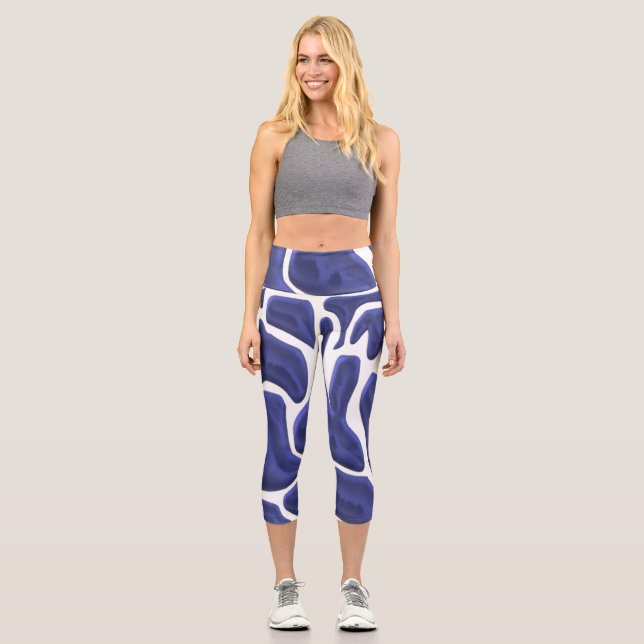 Leggings Capri Estilo abstracto con arte moderno azul (Anverso)