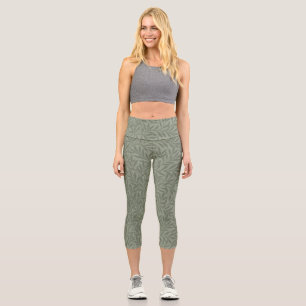 Leggings Capri Estilo antiguo verde salvia con estampado de sauce