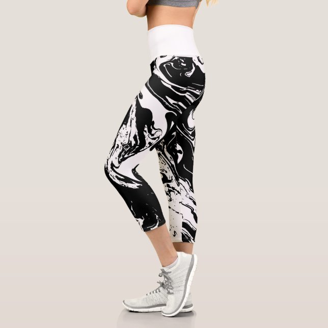 Leggings Capri Estilo de mármol blanco y negro (Izquierda)