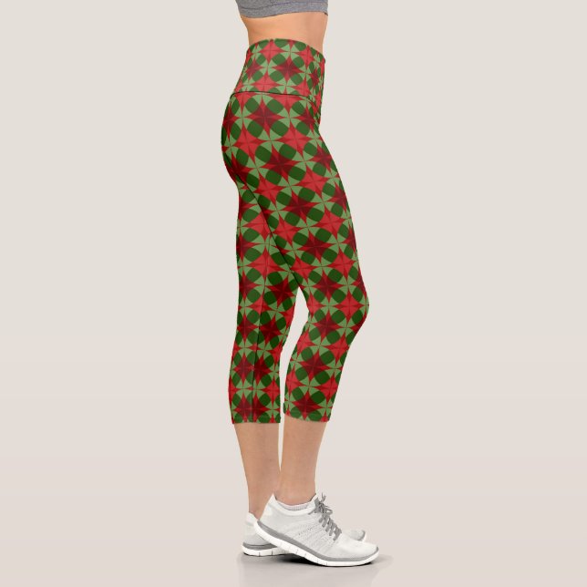 Leggings Capri Estilo de vacaciones Círculos Rojos y Verdes (Derecha)