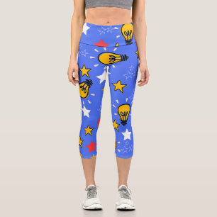 Leggings Capri Estilo divertido vibrante azul suelo negro Estrell