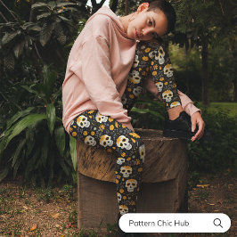 Leggings Capri Estiloso Skull Floral Casual Deportes Yoga