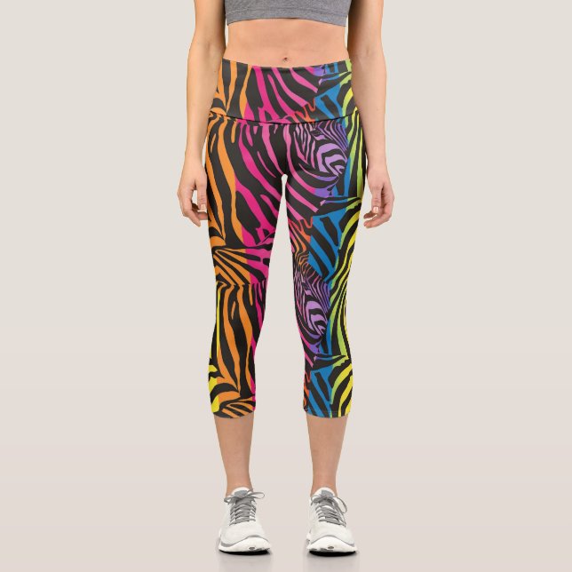 Leggings Capri Estípidos de cebra arcoiris (Anverso)