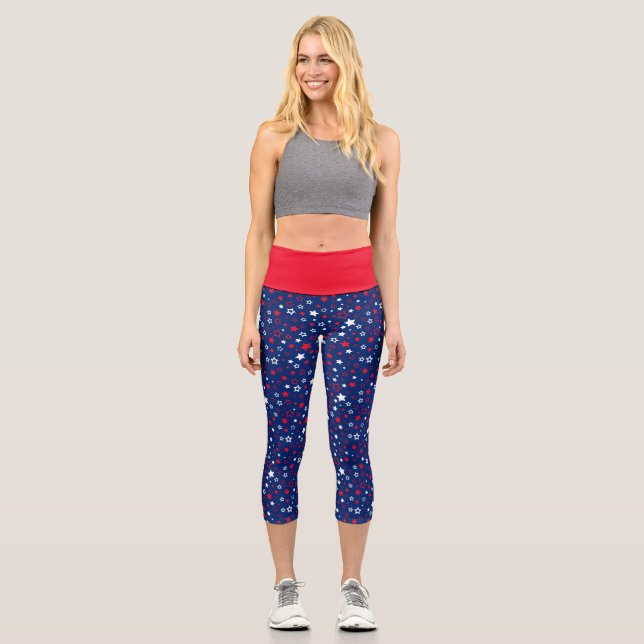 Leggings Capri Estrellas azules imprimen capri femenino (Anverso)