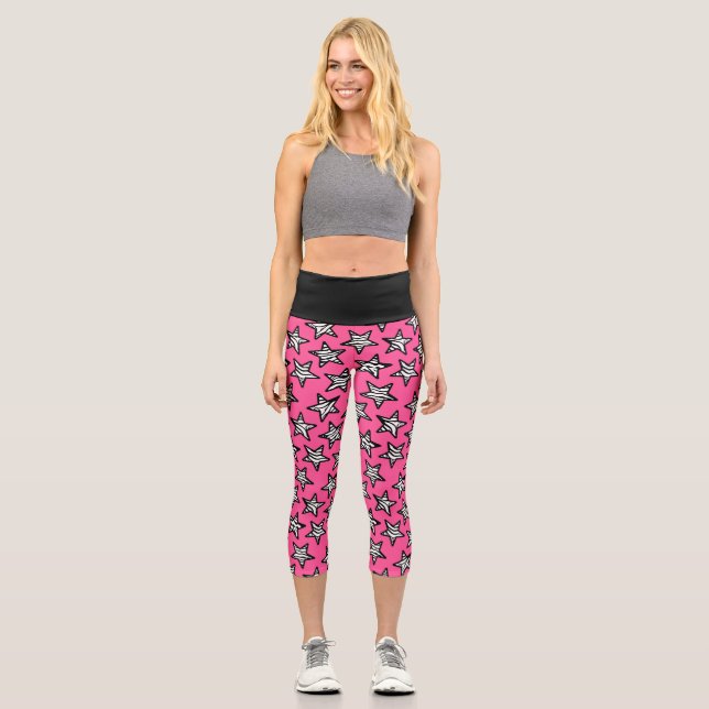 Leggings Capri Estrellas de cebra rosa (Anverso)