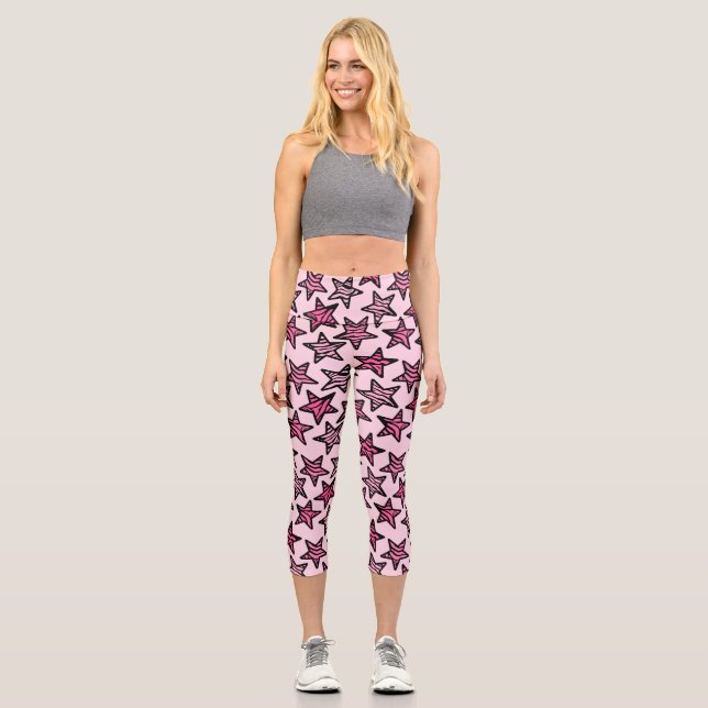 Leggings Capri Estrellas de cebra rosa (Anverso)