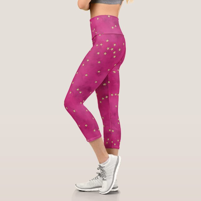 Leggings Capri Estrellas doradas de fondo rosado (Izquierda)