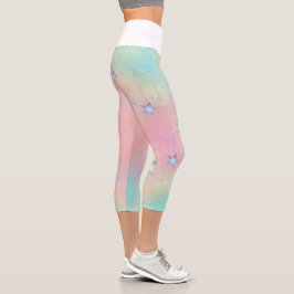 Leggings Capri Estrellas holográficas de remolino pastel y gorra 