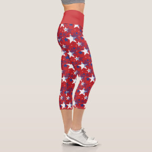 Leggings Capri Estrellas patrióticas rojas blancas y azules