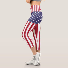 Leggings Capri Estrellas Y Bandera De Rayas Rojas Y Azules