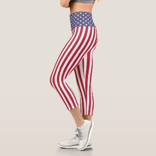 Leggings Capri Estrellas Y Bandera De Rayas Rojas Y Azules