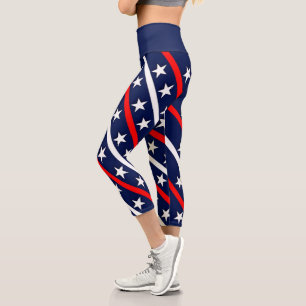 Leggings Capri Estrellas y rayas blancas y azules rojas