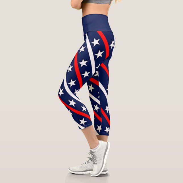 Leggings Capri Estrellas y rayas blancas y azules rojas (Izquierda)