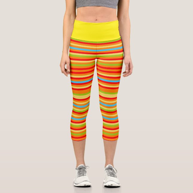Leggings Capri Estriberas de arcoiris de diseño (Anverso)