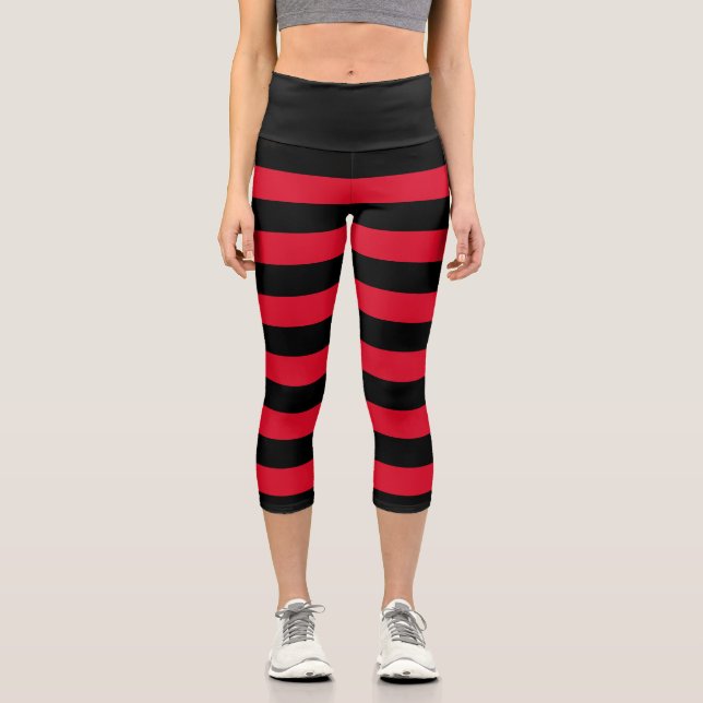 Leggings Capri Estriberas negras de cerezo de gótico rockabilly (Anverso)