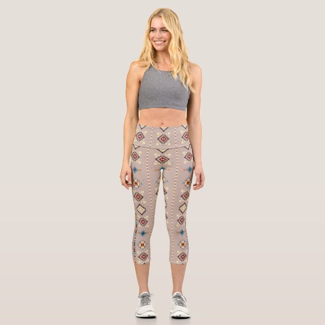 Leggings Capri Étnica: patrón tribal sin costuras (Anverso)