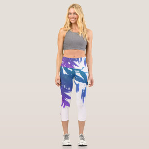 Leggings Capri Eucalyptus hojas azul, púrpura Capris de alto guiñ