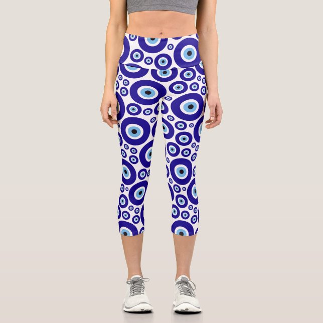 Leggings Capri Evil Eye Pattern, Greek Eye, Turkish Eye, Nazar (Anverso)