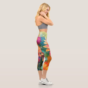 Leggings Capri Explosión floral: Patrón de color de ráfaga