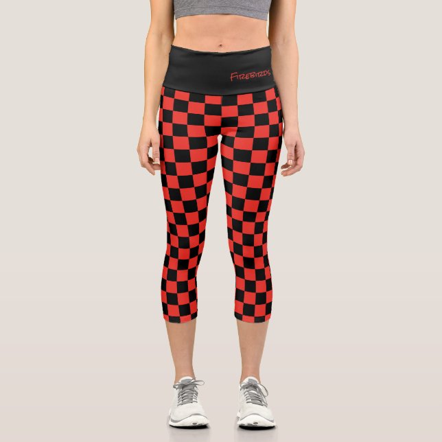 Leggings Capri Fanático de la verificación Red Black Team Fun (Anverso)
