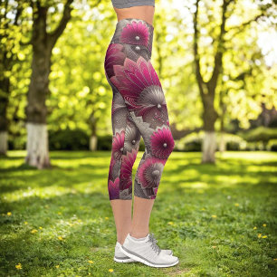 Leggings Capri Fans de rosa y plateado Art Nouveau