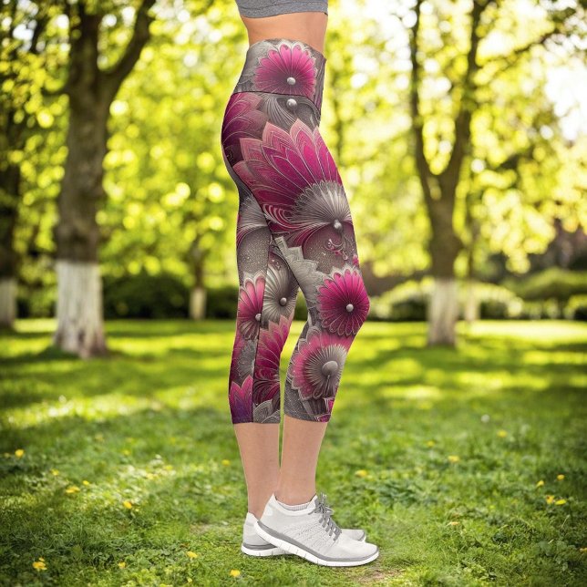 Leggings Capri Fans de rosa y plateado Art Nouveau (Subido por el creador)