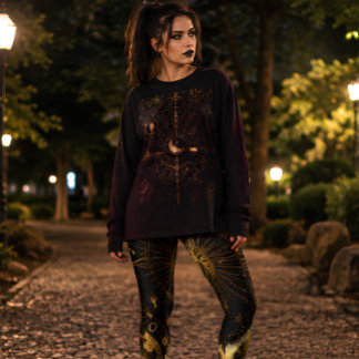 Leggings Capri Fases de la Luna de Oro Celestial Astrología Negro
