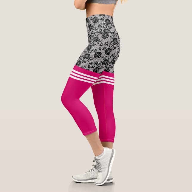 Leggings Capri Faux Black Rosas Lace Fishnet Otk Socks - elegante (Izquierda)