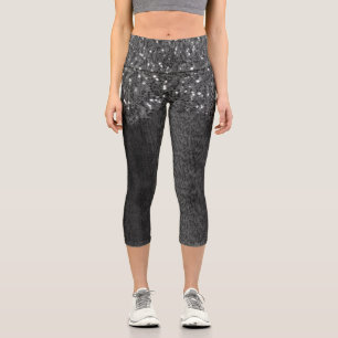 Leggings Capri Faux blanco negro chispeante madera rústica