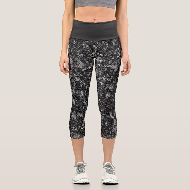 Leggings Capri Faux Sequin Black Pattern  (Anverso)