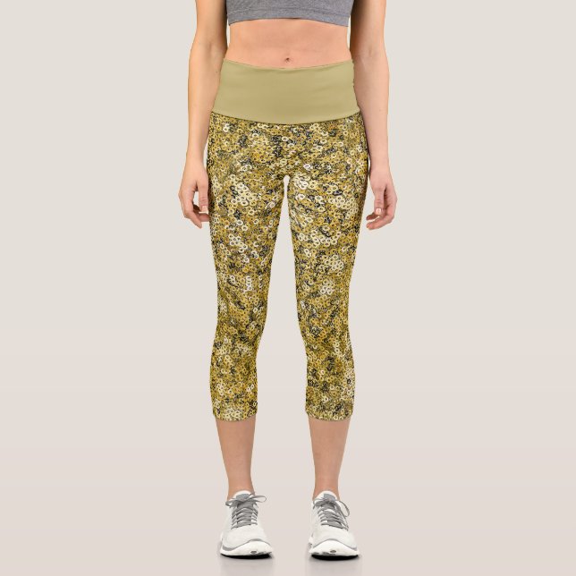 Leggings Capri Faux Sequin Gold Pattern  (Anverso)
