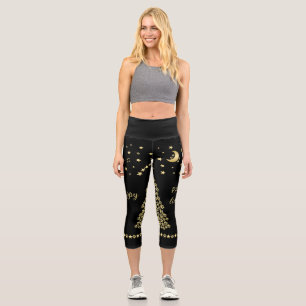 Leggings Capri Felices Pawlidays, árbol de navidad Gold brillante