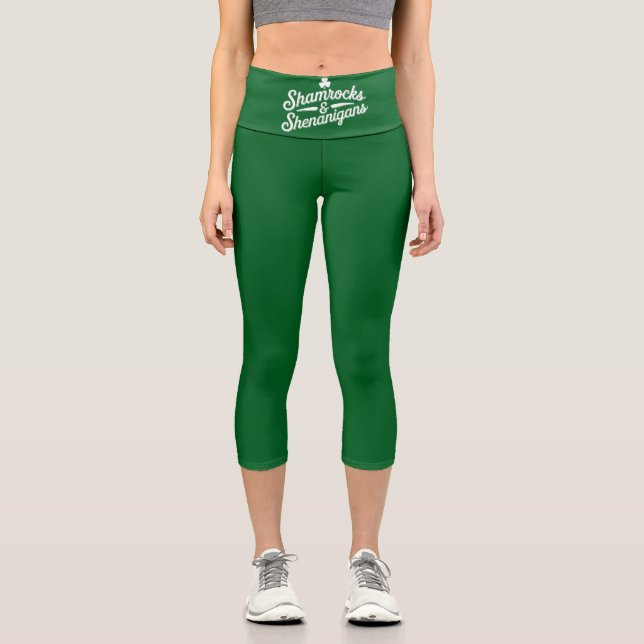 Leggings Capri Feliz Día de San Patricio, Lucky Shamrock&Shenanig (Anverso)