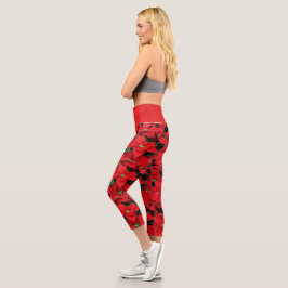 Leggings Capri Feriado de Poinsettia Roja