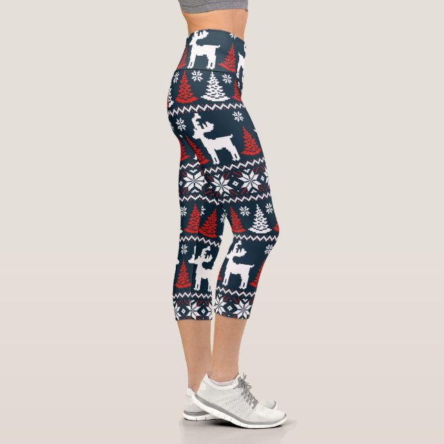 Leggings Capri Festive Fun Christmas Tree Winter Reindeer Pattern (Derecha)