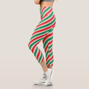 Leggings Capri Festividad diversión Peppermint Green Candy Cane S