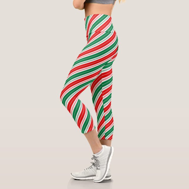 Leggings Capri Festividad diversión Peppermint Green Candy Cane S (Izquierda)