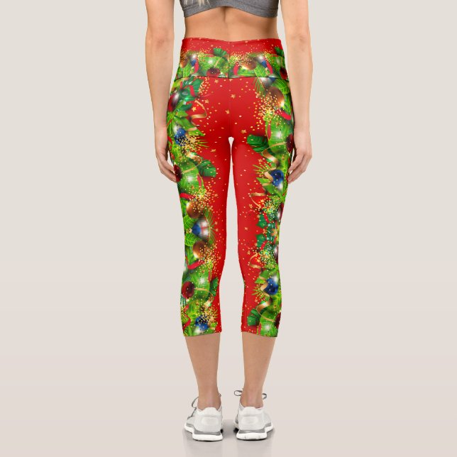 Leggings Capri Festividad navideña Feliz Navidad Suéter (Reverso )