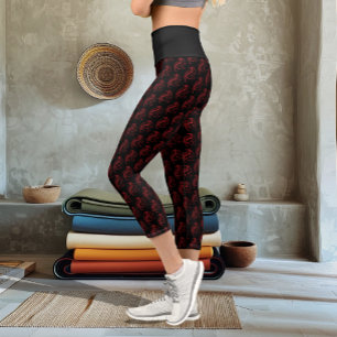Leggings Capri Fiero Dragón Tribal Rojo Silueta Fantasía