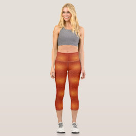 Leggings Capri Fiery Sunset Orange Abstract Texture High-Waisted 