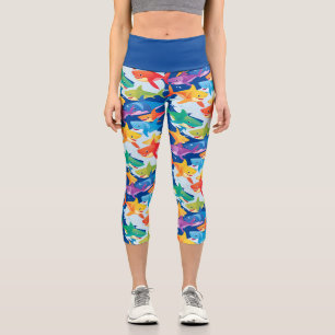 Leggings Capri Fiesta de globo de globo de cumpleaños de tiburón