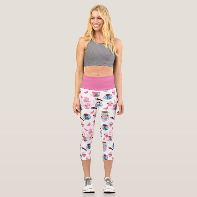 Leggings Capri Fiesta de té divertida y chic (Anverso)
