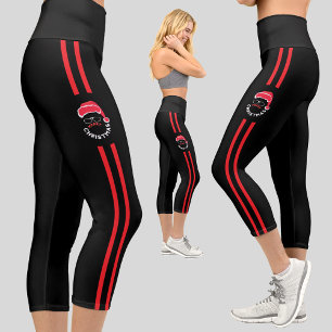 Leggings Capri Fiesta navideña de los Navidades Red Black Santa
