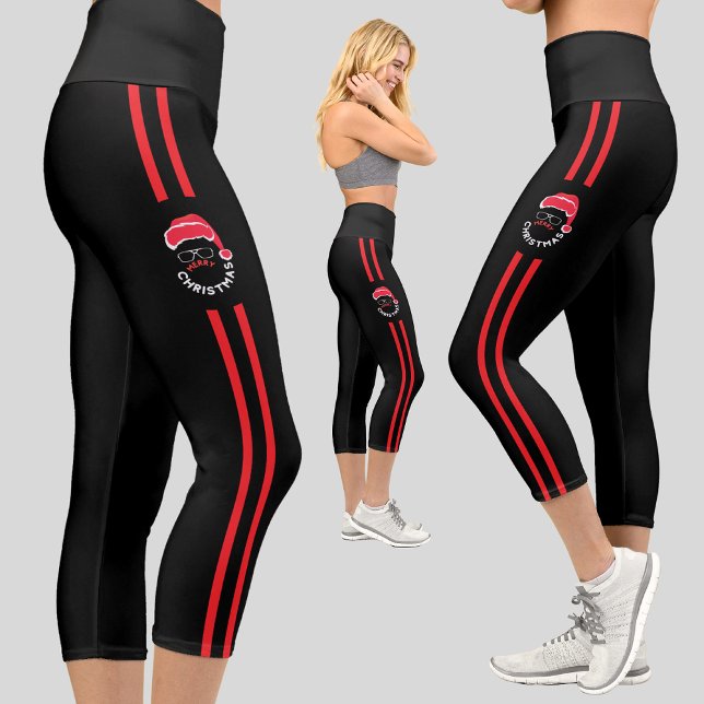 Leggings Capri Fiesta navideña de los Navidades Red Black Santa (Subido por el creador)