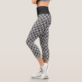 Leggings Capri Figuras de ajedrez en blanco y negro