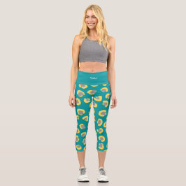 Leggings Capri Fitness colorido estampado chita azul y amarillo