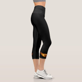 Leggings Capri Flaming Golden Pickleballs - Black Pickleball Life