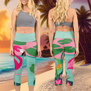 Leggings Capri Flamingo rosa Tropical